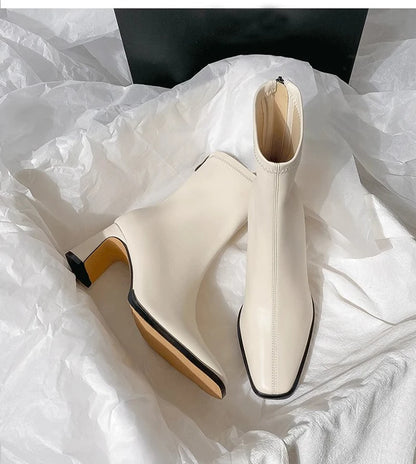 Botines de mujer con punta cuadrada, cremallera y tacón de bloque