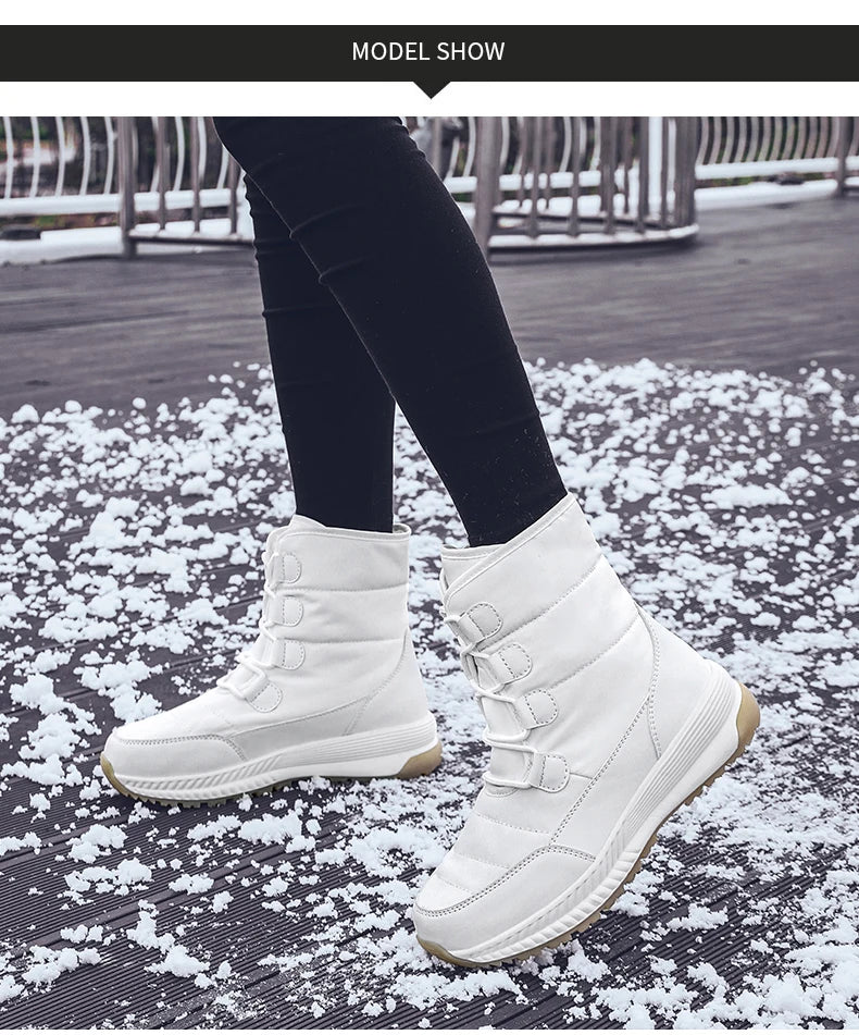 Women's Lace-Up Snow Boots – Plush-Lined Mid-Calf Winter Boots