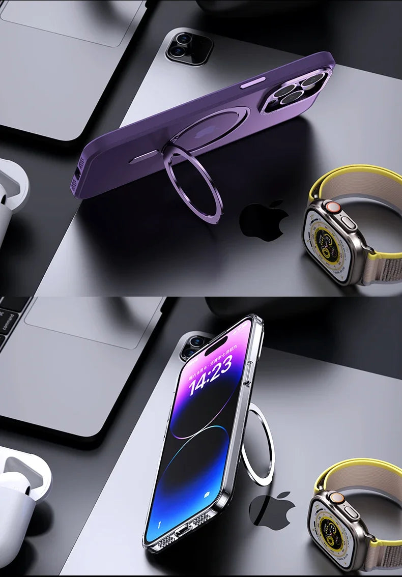 Magnetic iPhone Case with 360° Rotating Ring Stand