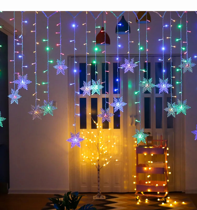 Snowflake Curtain Lights – 3.2 m LED Christmas Window Lights, 8 Modes