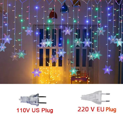 Snowflake Curtain Lights – 3.2 m LED Christmas Window Lights, 8 Modes