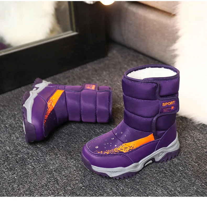 2025 New Winter Children Snow Boots Waterproof Warm Fur Rubber Sole Non-slip Fashion Girls Boys Boots EU 26-37