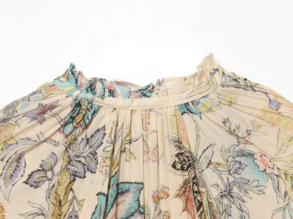 Bedruckte Plissee-Bluse mit Schleife
