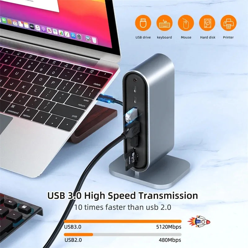 HUB USB C 3.0 Type C Splitter Multi 4K HDMI Monitor RJ45 Ethernet PD Power Adapter Docking Station  Laptop Splitter For Macbook