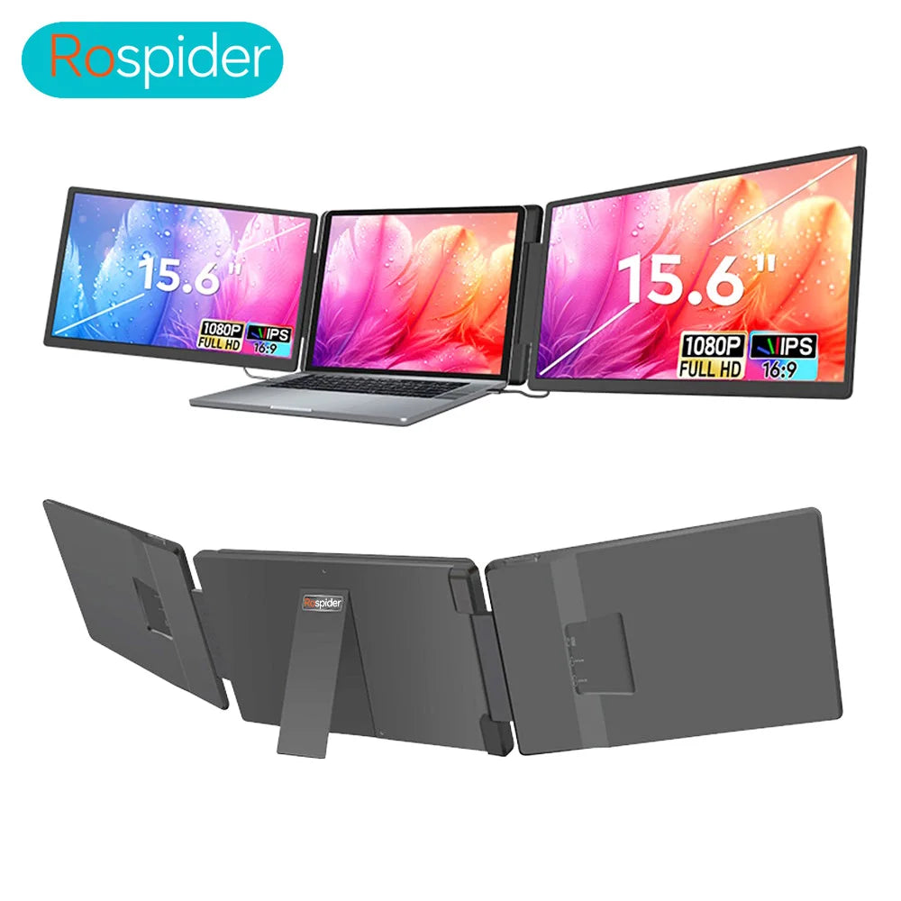 Rospider 15.6" Dual Screen Extender – FHD IPS Triple Expandable Laptop Monitor for Productivity