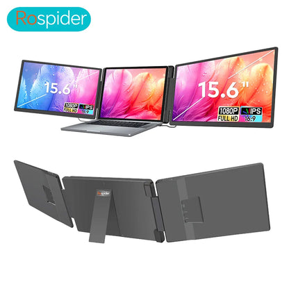 Rospider Extensor de doble pantalla de 15,6" – Monitor triple ampliable FHD IPS para portátil para mejorar la productividad