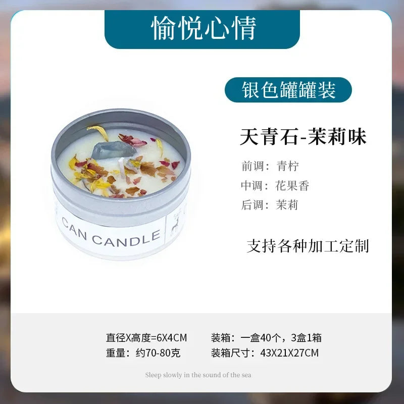 Scented Candle Crystal Stone Dry Flower Silver Tin Candle Hotel Wedding Ceremony Candle