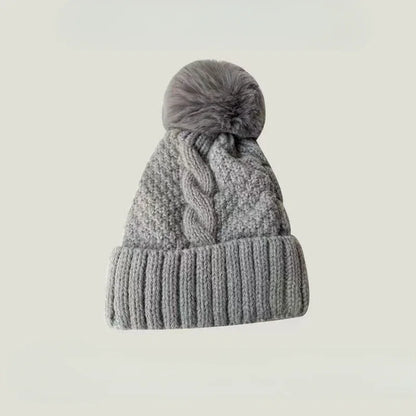 Women's Cable-Knit Pom-Pom Beanie – Plush-Lined Winter Hat