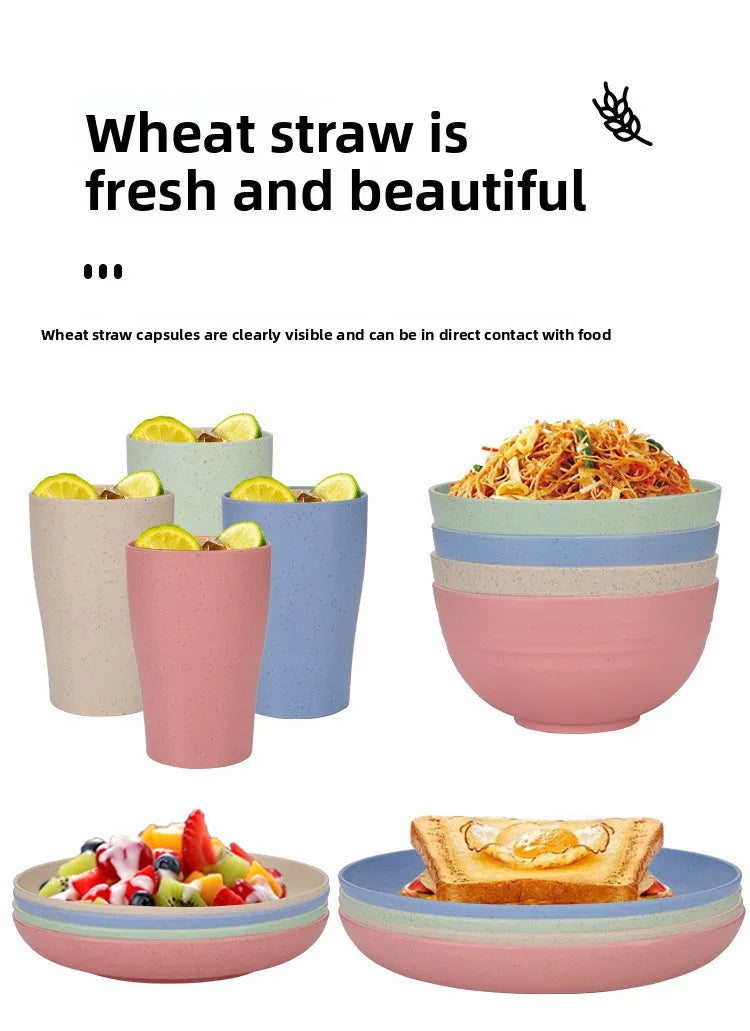 16-Piece Wheat-Straw Tableware Set