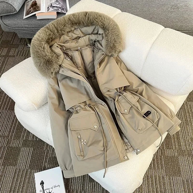 Streetwear Winter Short Parkas Women's Detachable Liner Cotton-padded Jackets Fur Collar Hooded Coats Lady Outerwear 3 Ways Wear