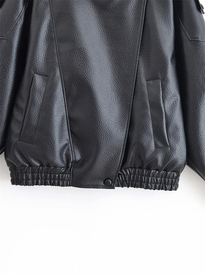 Chaqueta de cuero sintético con cremallera para mujer Guobioziy