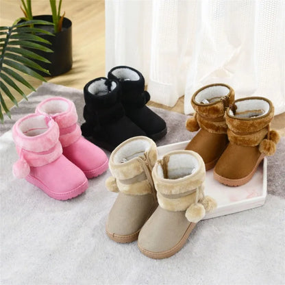 Kids' Pom-Pom Snow Boots – Plush-Lined Winter Boots with Side Zip