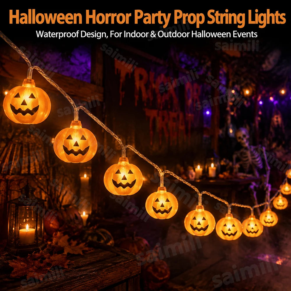 Jack-O'-Lantern Pumpkin LED String Lights – Battery Powered Halloween Decor