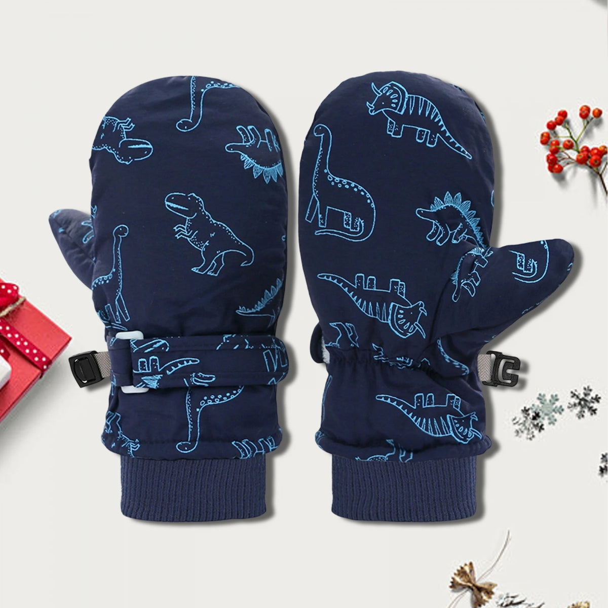 Kids' Dinosaur Print Fleece-Lined Snow Mittens