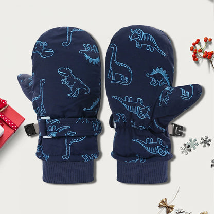 Muffole da neve foderate in pile con stampa dinosauri per bambini