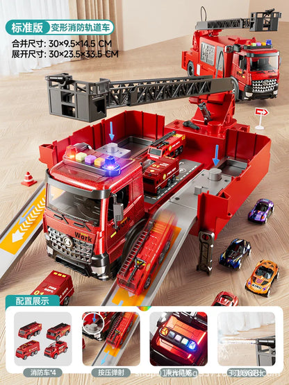 Alloy Fire Truck Toy with Extending Ladder – Transforming Rescue Truck