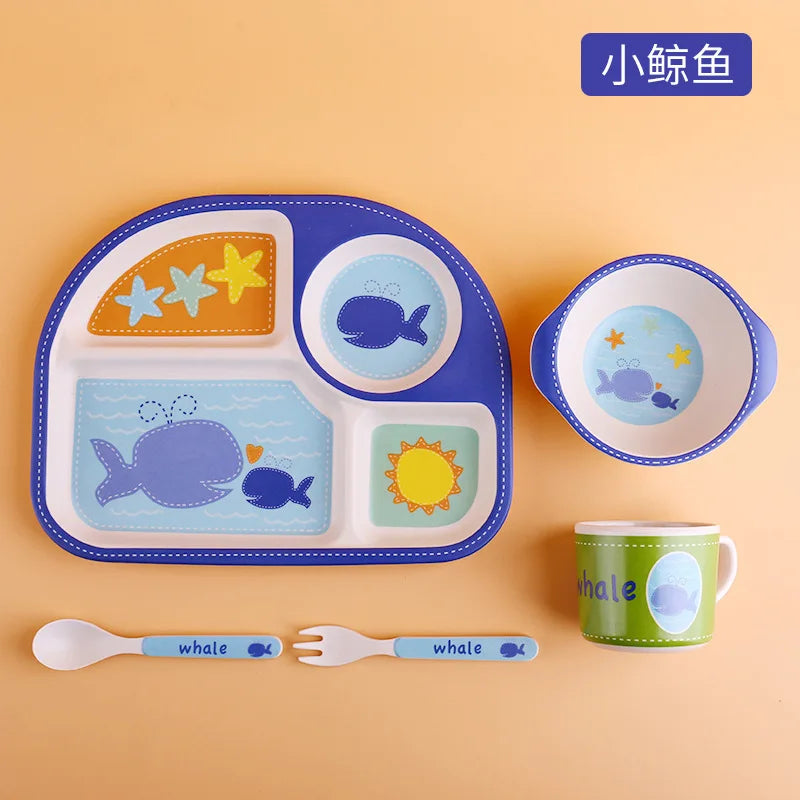 5-Piece Cartoon Bamboo-Fibre Kids' Tableware Set