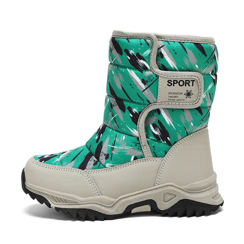 Kids' Plush-Lined Hook-and-Loop Winter Ankle Boots