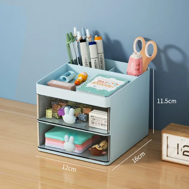 Small Desk Organizer With Drawer, Office Desktop Storage Box, Makeup Organizer, Business Card/Pen/Pencil/Mobile Phone/Stationery