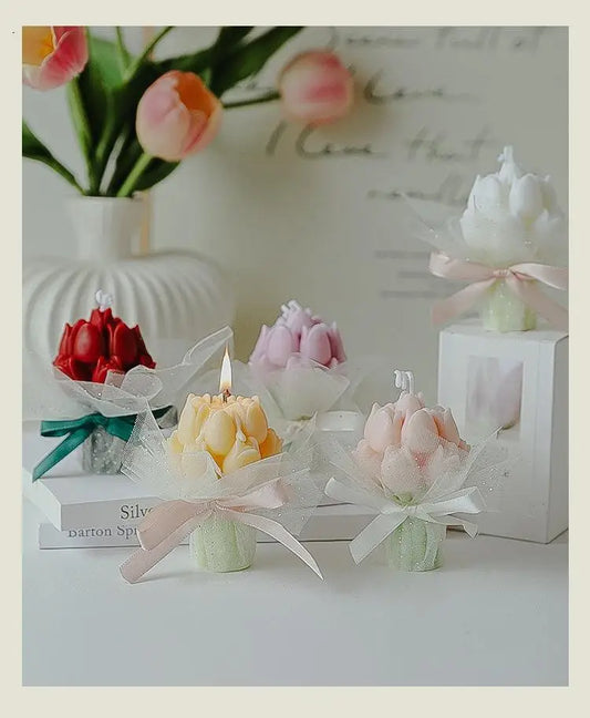 Handmade Tulip Bouquet Candle Scented Candle Aromatherapy Soy Wax Candle Wedding Birthday Candles Party Home Decoration