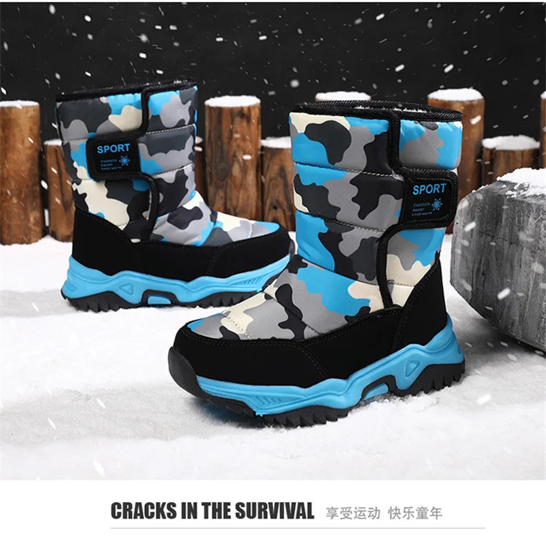 Kids' Plush-Lined Hook-and-Loop Winter Ankle Boots