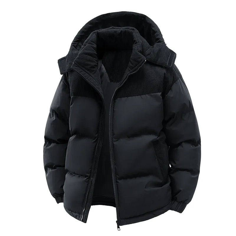 Men's Winter Jacket Hooded Casual Warm Cotton Jacket Thickened Fleece Lined Zipper Front Parka Winter Cold-Proof Coat 2026