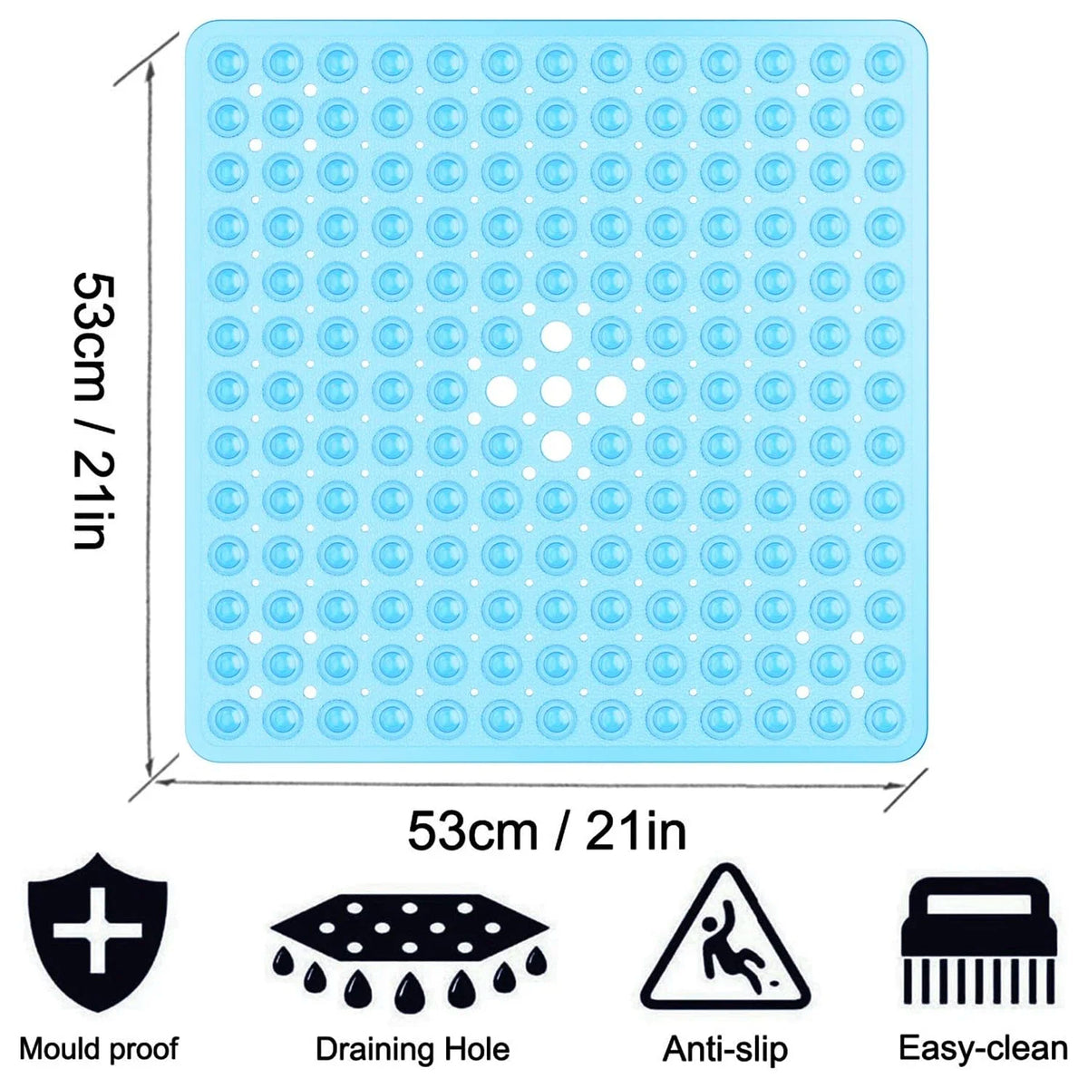 Non-Slip Shower Mat with Suction Cups, 53 x 53 cm
