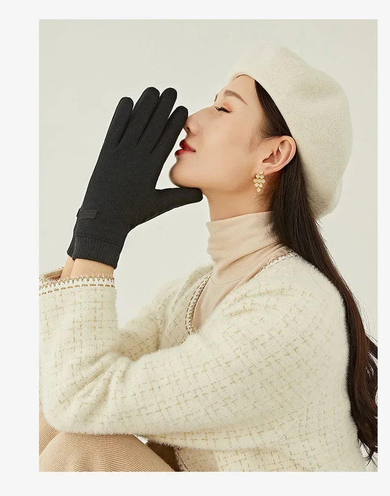 Women's Knit-Cuff Plush Touchscreen Gloves