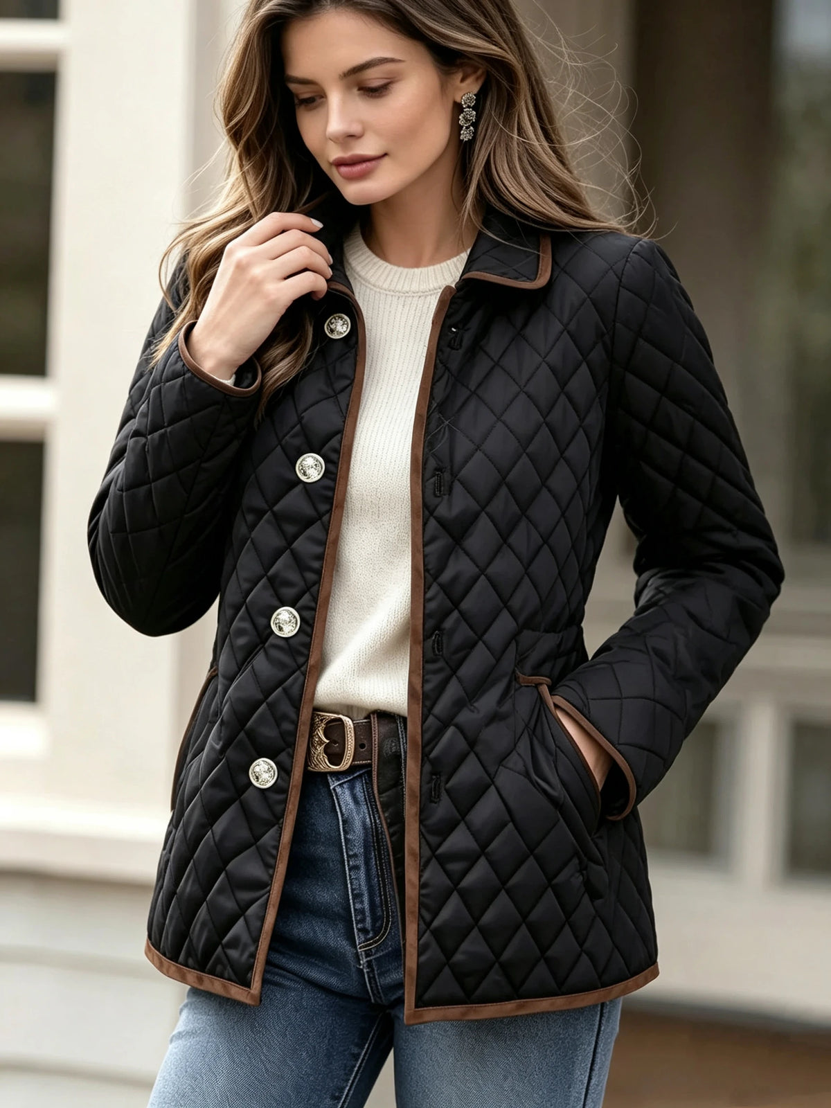 Ladies Classic Autumn Winter Plaid Cotton Jacket Short Quilted Coat Original Stitching Cotton Clothing Outerwear