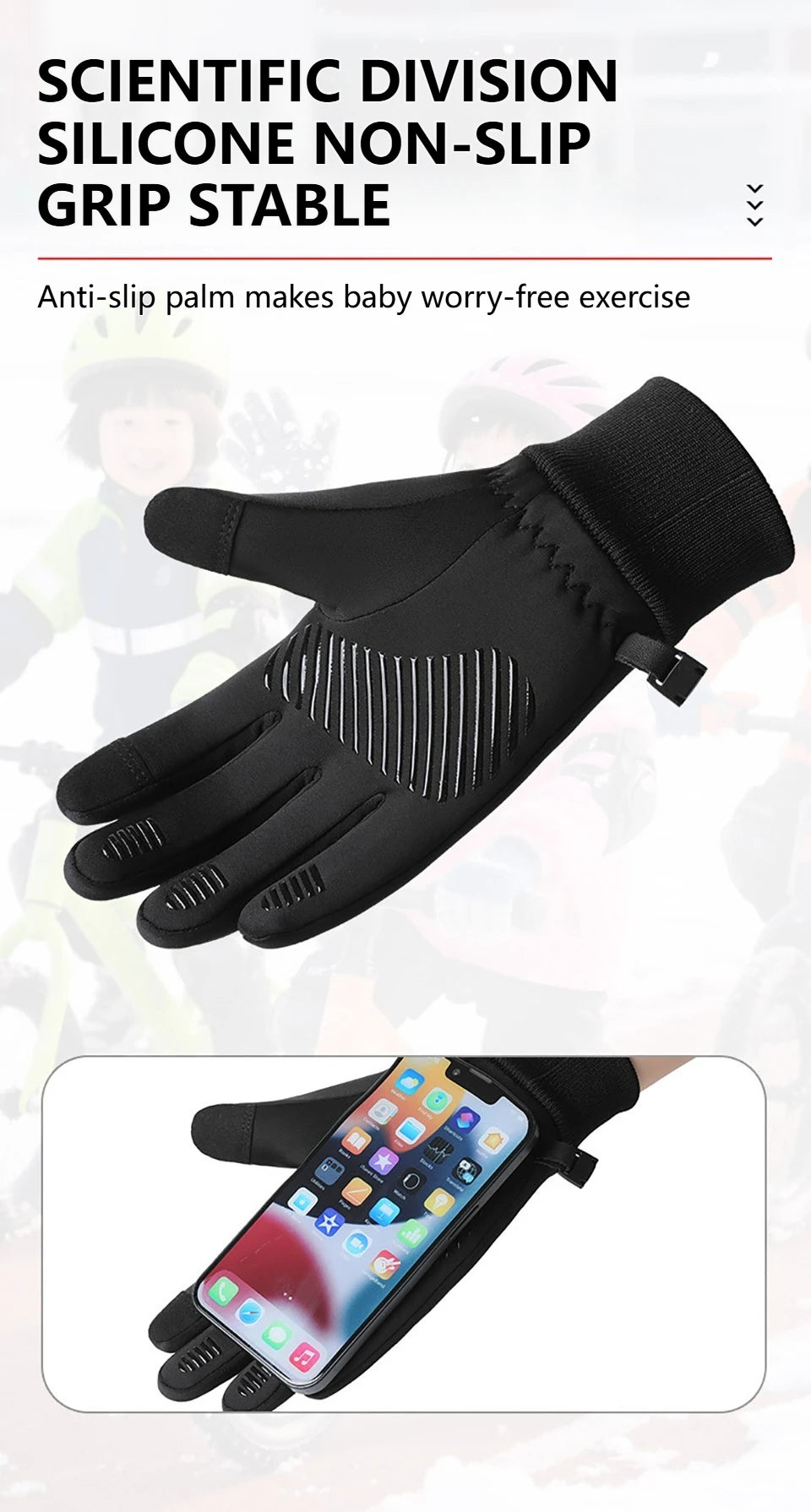Kids' Thermal Touchscreen Sports Gloves – Anti-Slip (Ages 6–16)