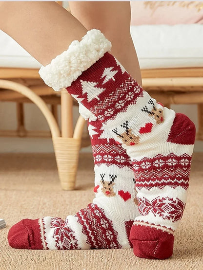 Weihnachten Plüschsocken Damen Winter Thermosocken Warme Bodensocken Weiche weibliche Haussocken Indoor Geschenke Rutschfeste Griffsocken Flauschig