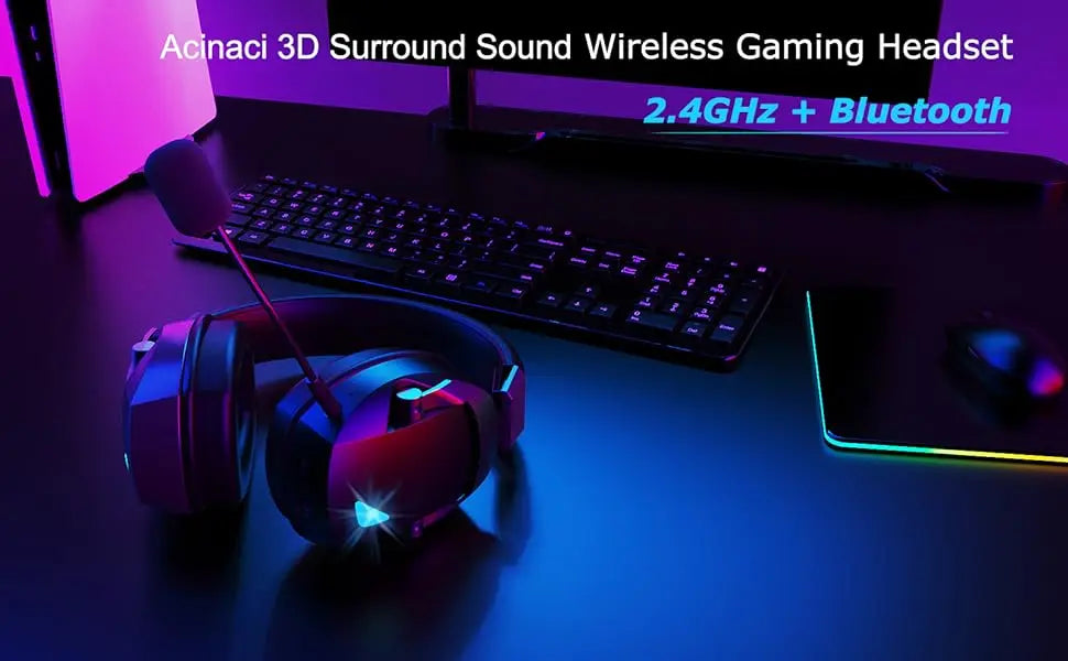 3-Mode Wireless Gaming Headset – 2.4G, Bluetooth & 3.5mm with Detachable Noise-Cancelling Mic