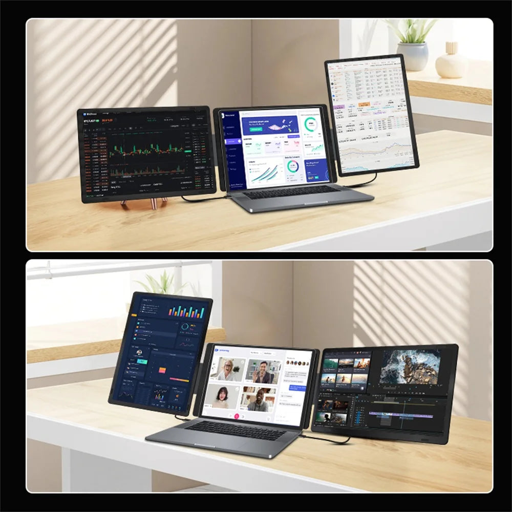 Rospider 16" 2.5K Portable Tri-Screen Monitor – Detachable Triple Screen Extender for Laptops, QHD IPS Display
