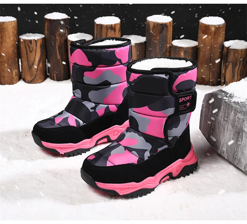 Kids' Plush-Lined Hook-and-Loop Winter Ankle Boots