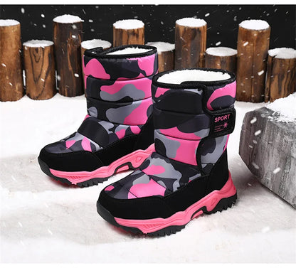 Botines de invierno para niños con forro de peluche y cierre de velcro