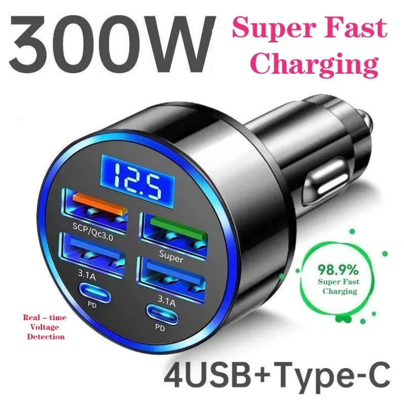 6-Port Car Charger with Digital Display