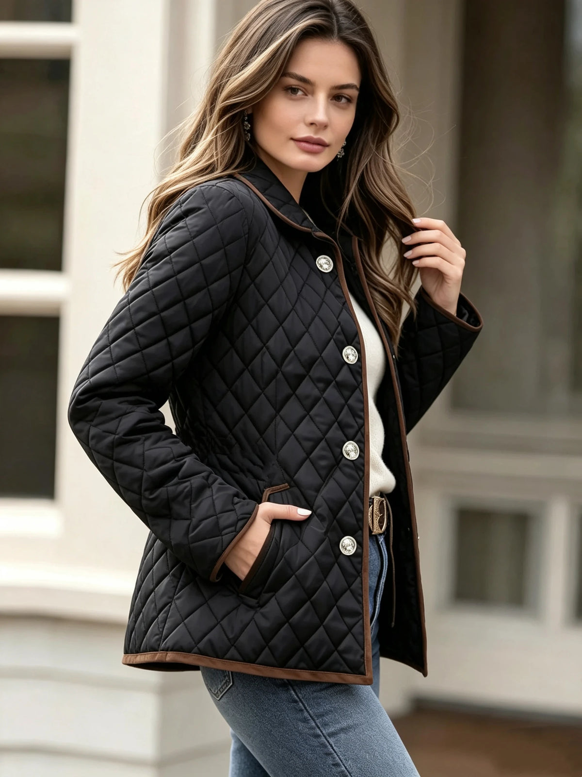 Ladies Classic Autumn Winter Plaid Cotton Jacket Short Quilted Coat Original Stitching Cotton Clothing Outerwear
