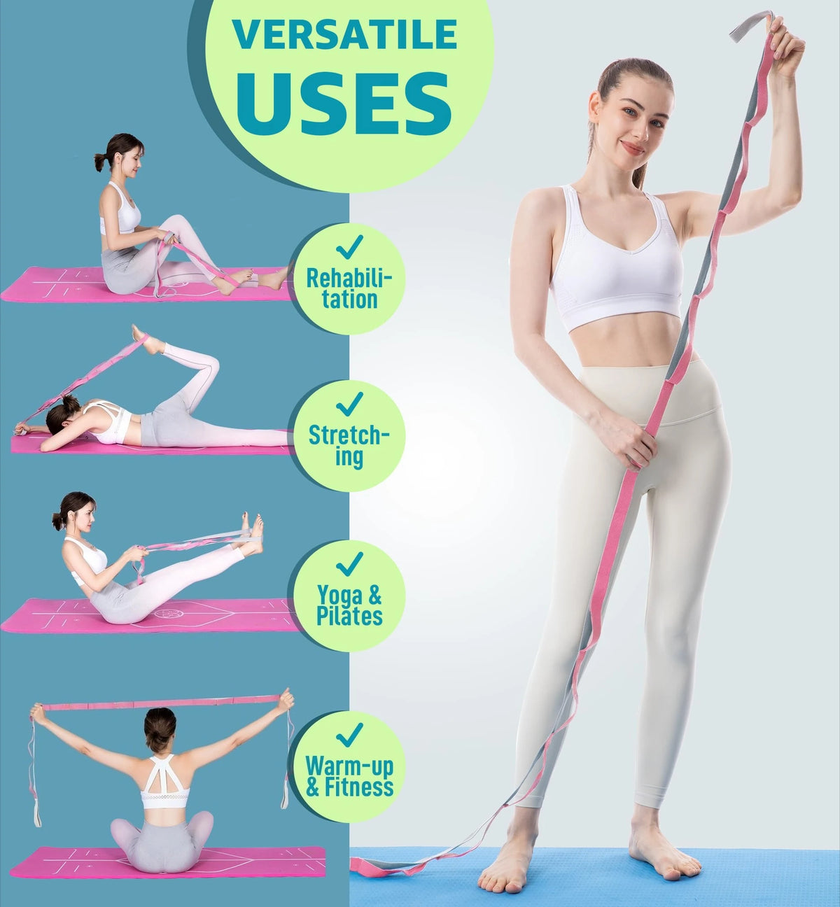 Yoga Stretch Bands – Non-Elastic Resistance Bands for Stretching, Pilates & Dance