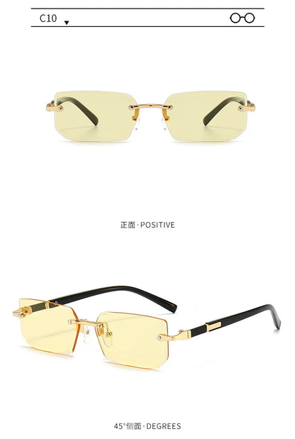 Rimless Rectangle Sunglasses | Trendy Small Square Summer Shades