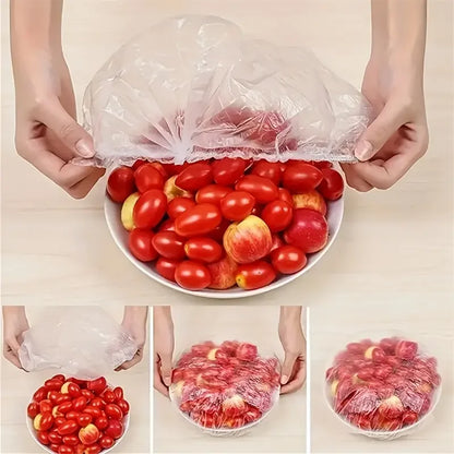 Tapas elásticas desechables para recipientes – Paquete de 100 para sobras y preparación de comidas