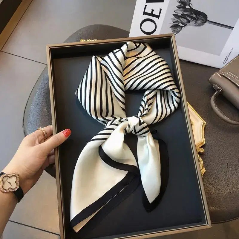 Striped Satin Square Scarf – 70 cm Neck Scarf & Headscarf