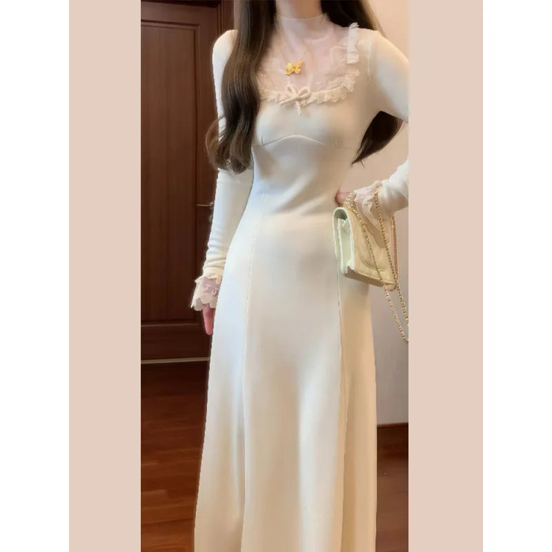Women's Beige Knee-Length Button-Detail Dress