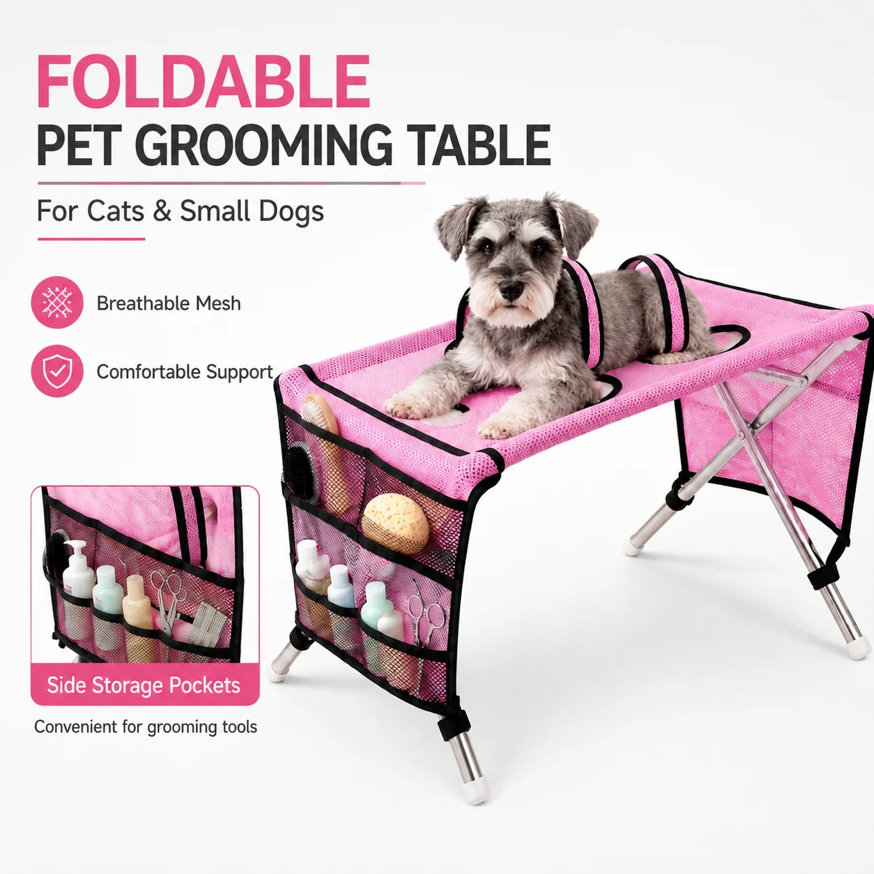 Table de toilettage portable pour animaux de compagnie Station de bain pliable pour chiens Établi de toilettage pour chats Hauteur réglable Outil de coupe de poils et de griffes