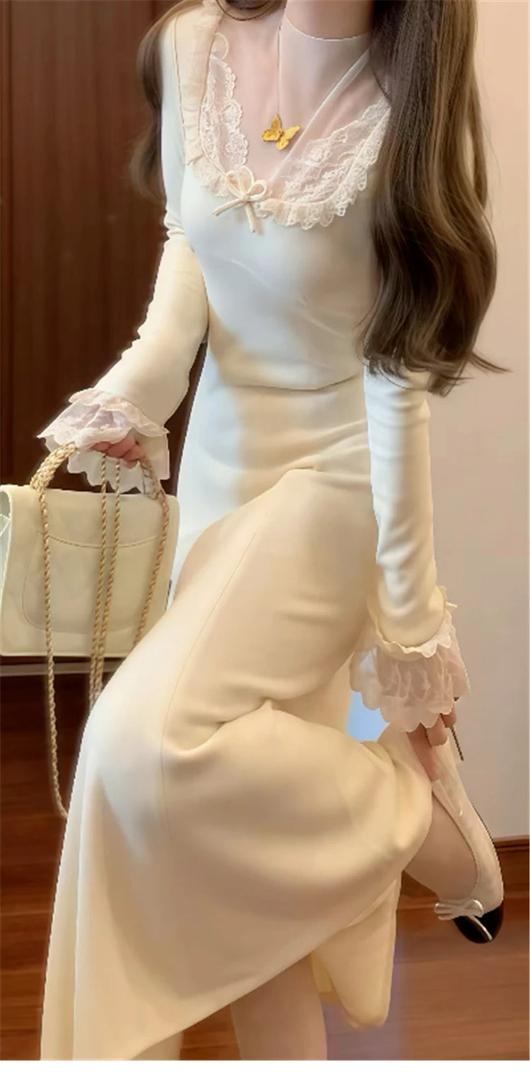 Women's Beige Knee-Length Button-Detail Dress