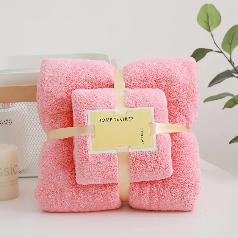 2-Piece Coral Fleece Bath Towel Set – Bath Towel & Hand Towel