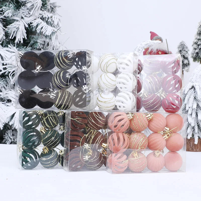 Velvet Christmas Ball Ornaments – 4 cm Vintage Baubles, Set of 6 or 12