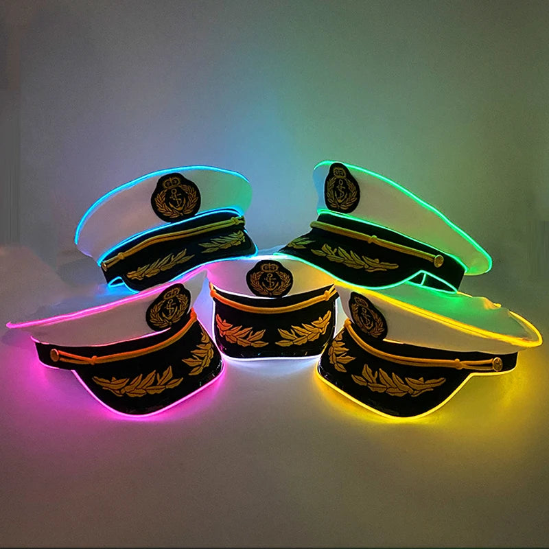 LED Light-Up Pirate Captain Hat - Glowing Tricorn Costume Hat for Halloween & Parties