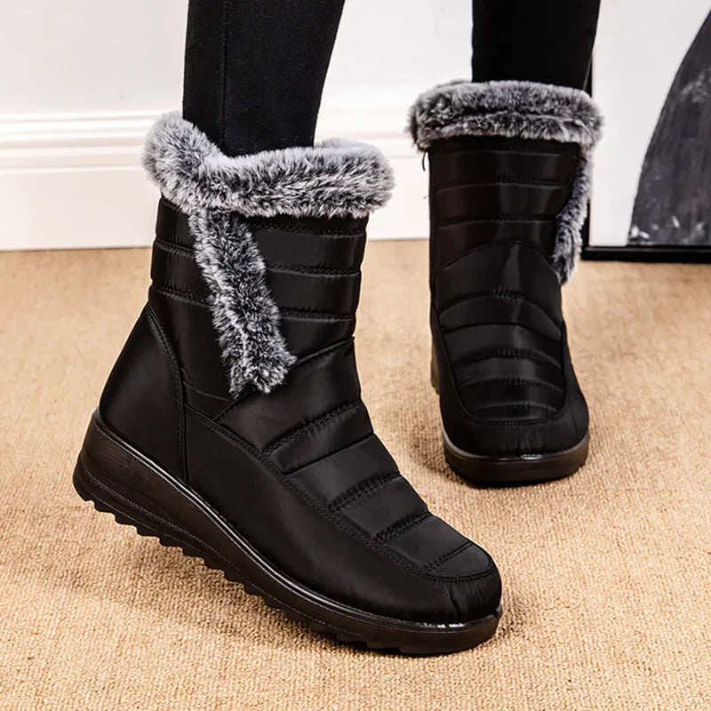Thick Warm Long Plush Waterproof Snow Boots Women Winter 2025 Non Slip Soft Fur Ankle Boots Woman Plus Size 44 Cotton Shoes Mom