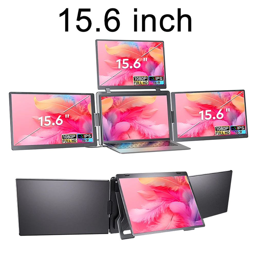 Rospider Portable Triple Screen Extender for Laptops – 14" to 18.5", FHD IPS, Foldable, Compatible with MacBook & Windows