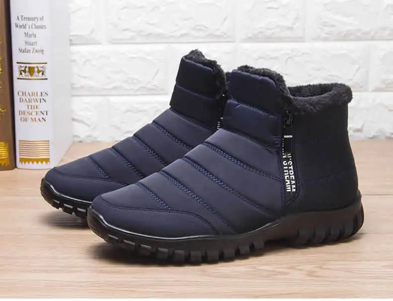 Winter Shoes Men's Sneakers Warm Cotton Zipper Snow Ankle Boots, Autumn Casual Shoes Waterproof Snow Boots Free Shipping Shoe